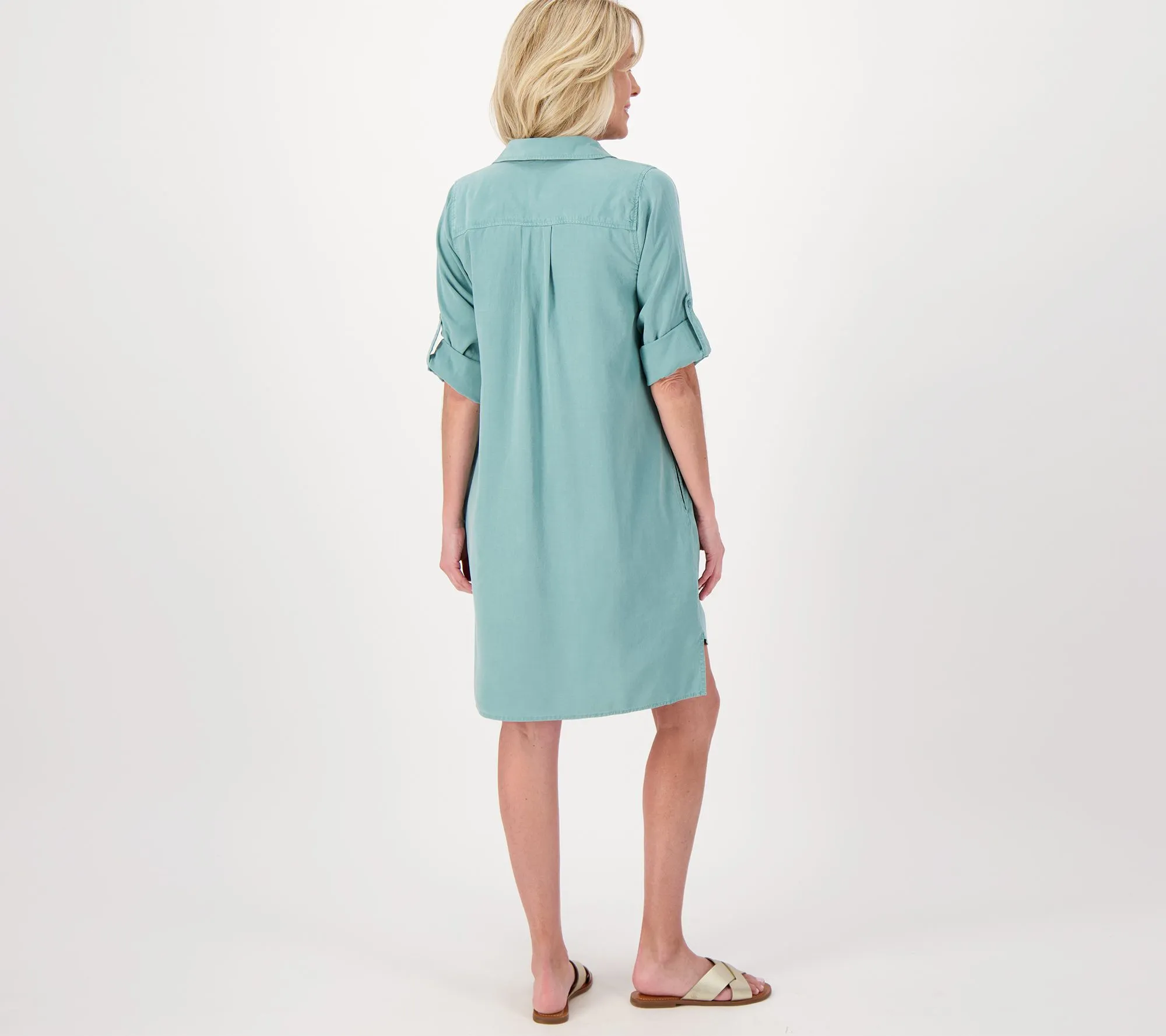 "As Is" Side Stitch Long Sleeve A-Line Shirt Dress