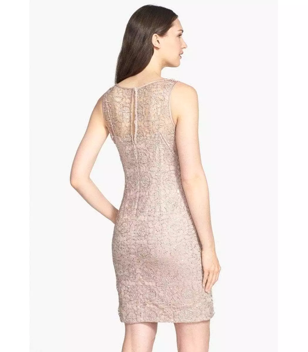 Adrianna Papell - 41889120 Sleeveless Illusion Lace Cocktail Dress -  1 Pc Rose Gold in Size 12 Available