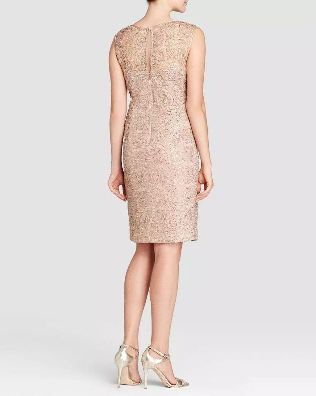 Adrianna Papell - 41889120 Sleeveless Illusion Lace Cocktail Dress -  1 Pc Rose Gold in Size 12 Available