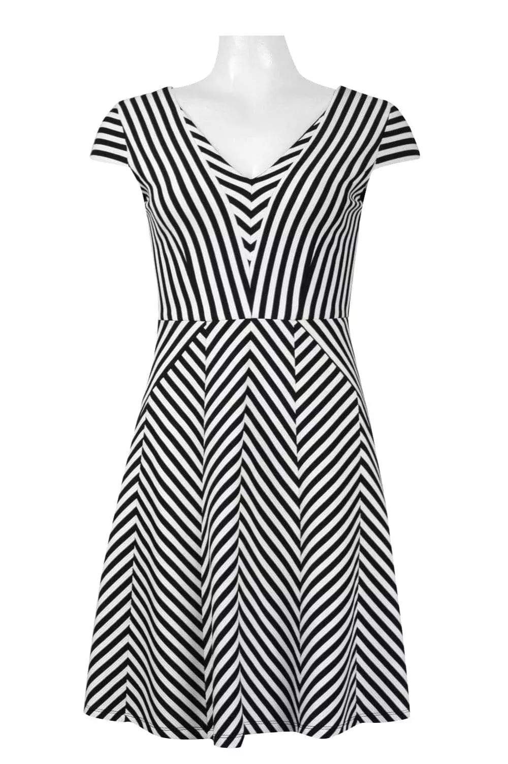 Adrianna Papell - AP1D100624 Striped V-Neck A-Line Short Dress