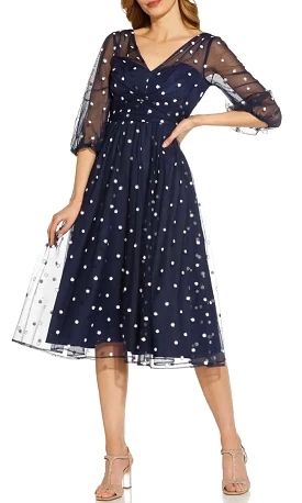 Adrianna Papell AP1E208991 - Tea Length Polkadot Dress