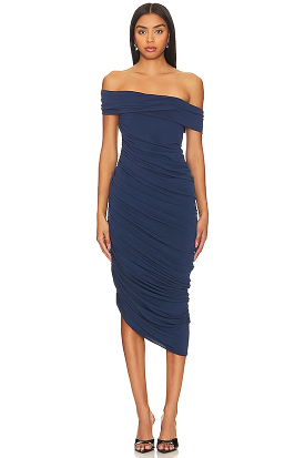 Alana Ruched Midi Off Shoulder Dress