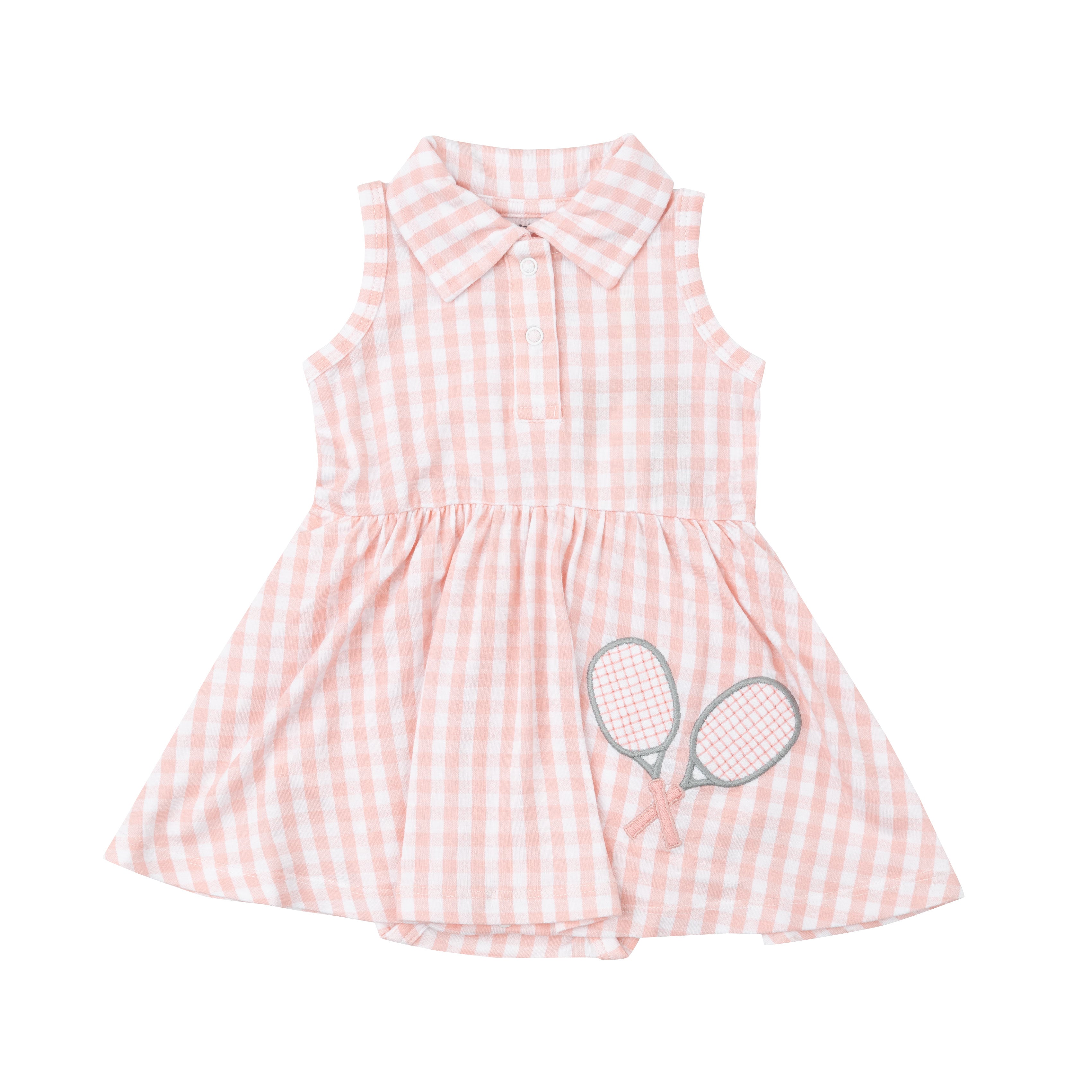 Angel Dear Tank Bodysuit Dress - Mini Pink Gingham Tennis