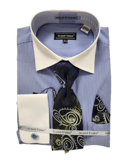 AVANTI UOMO MICRO STRIPE W/ WHITE COLLAR & CUFF DN129M BLUE