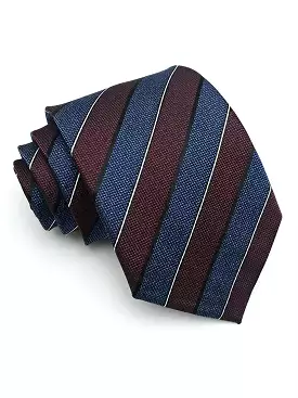 Awning Stripe Tie - Navy Blue with Maroon Line