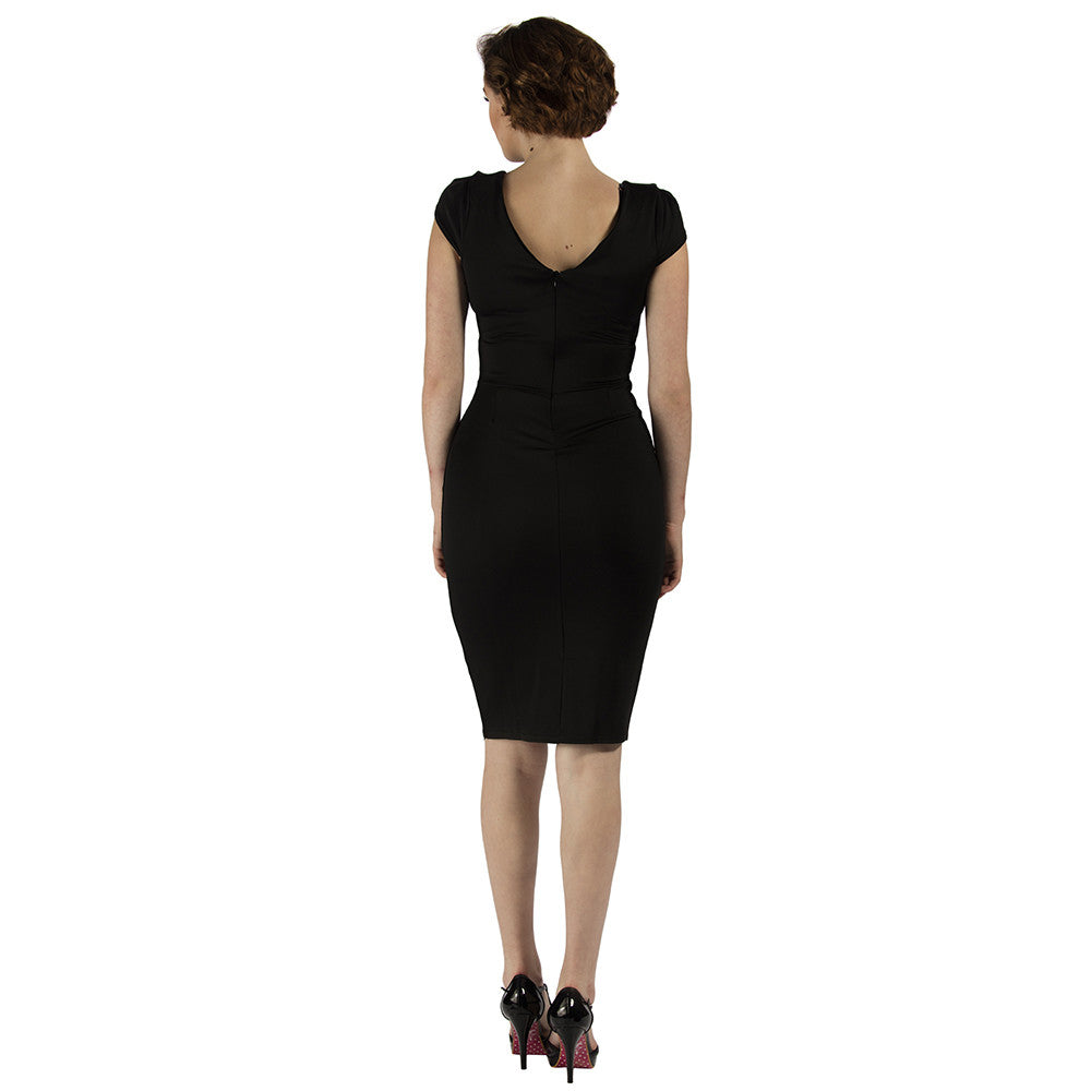 Black Capped Sleeve Bodycon Pencil Wiggle Dress