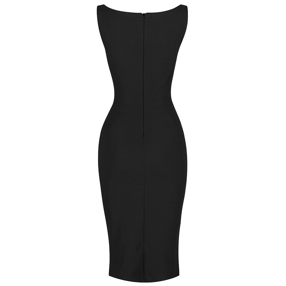 Black Sleeveless 1940s Hollywood Style Bodycon Wiggle Dress