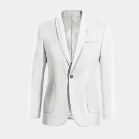  Blazer blanco nieve de lino solapa redonda esencial de 1 botón