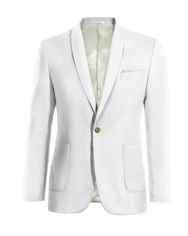  Blazer blanco nieve de lino solapa redonda esencial de 1 botón