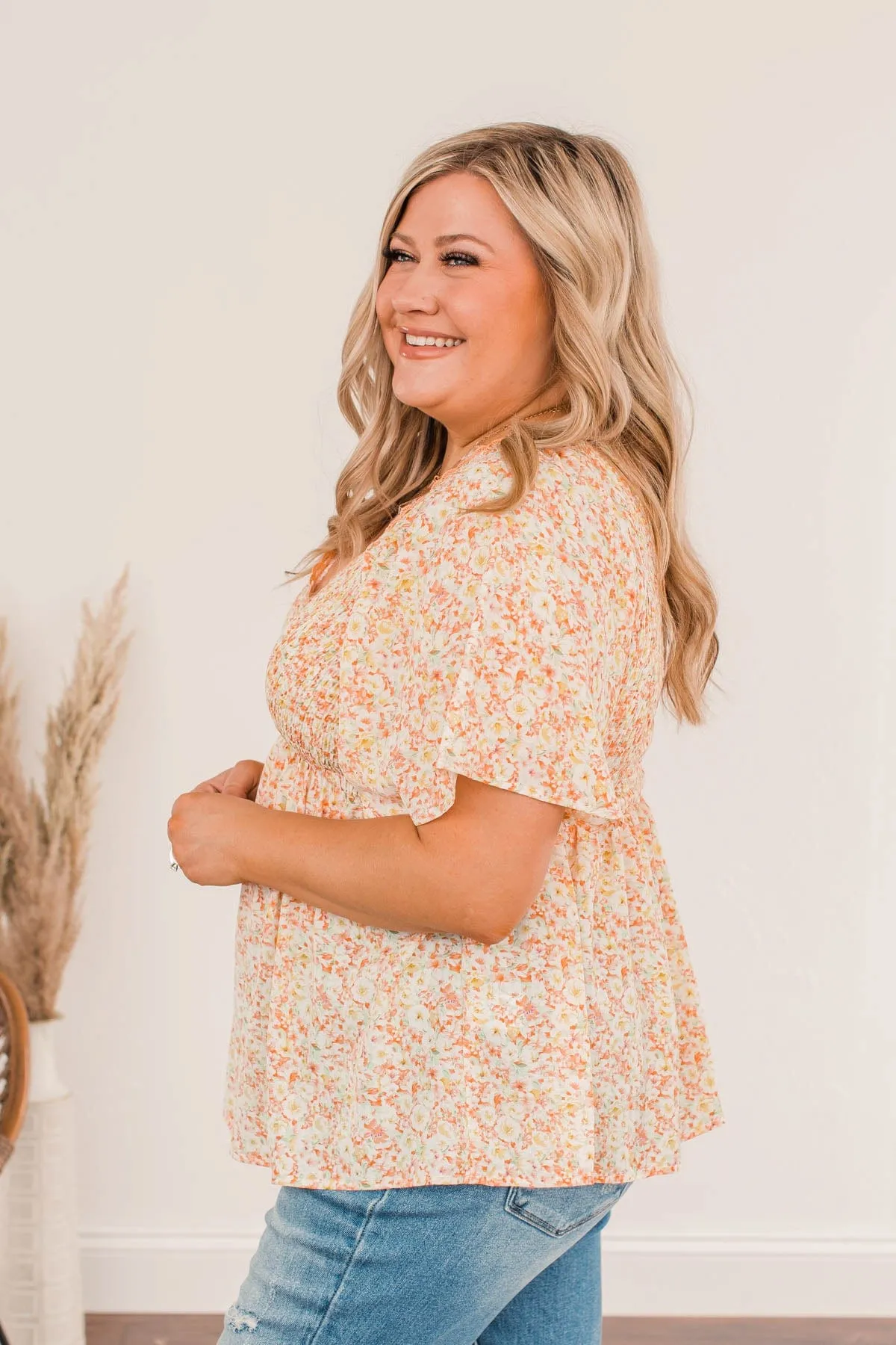 Blooming Lilies Smocked Blouse- Peach