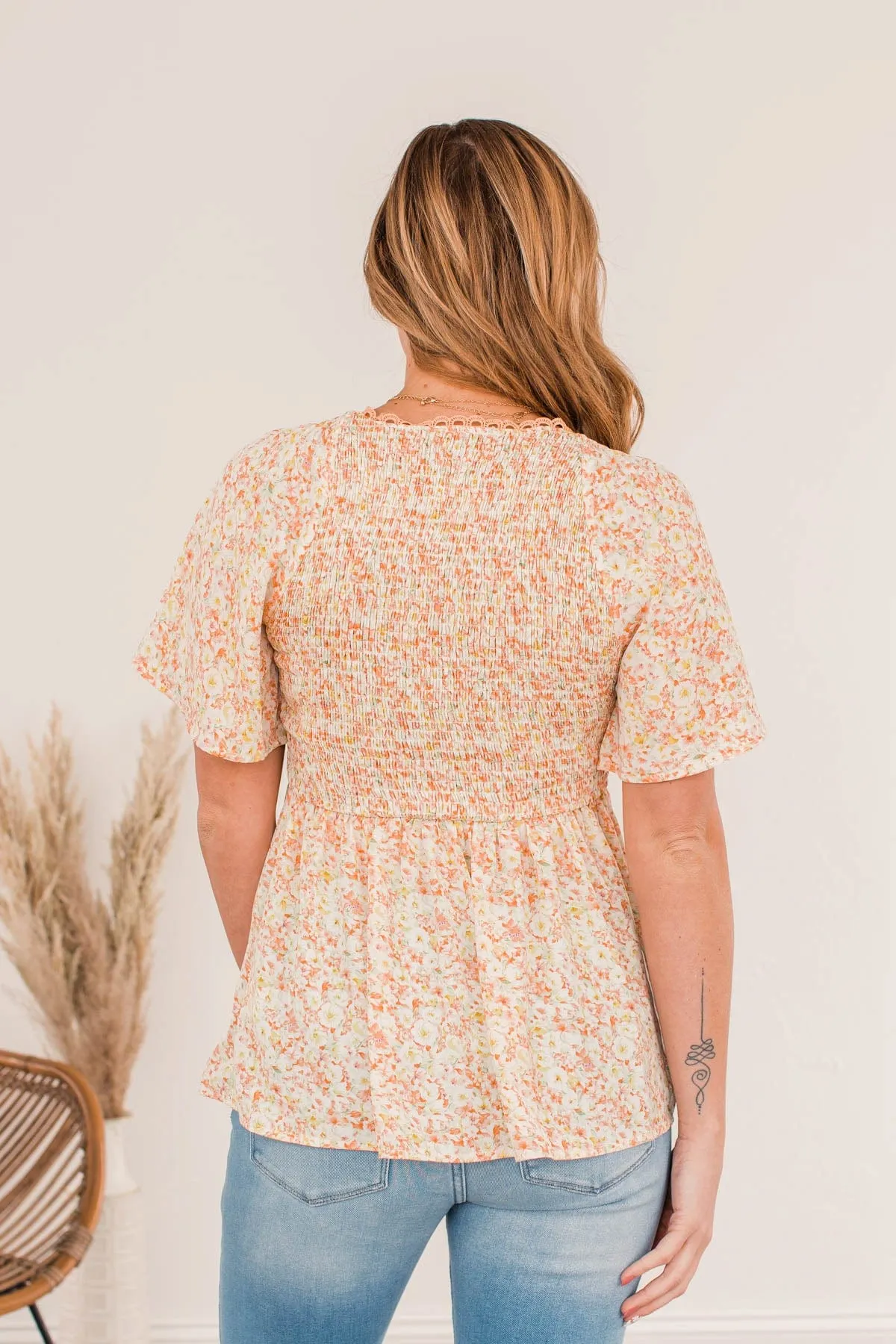 Blooming Lilies Smocked Blouse- Peach