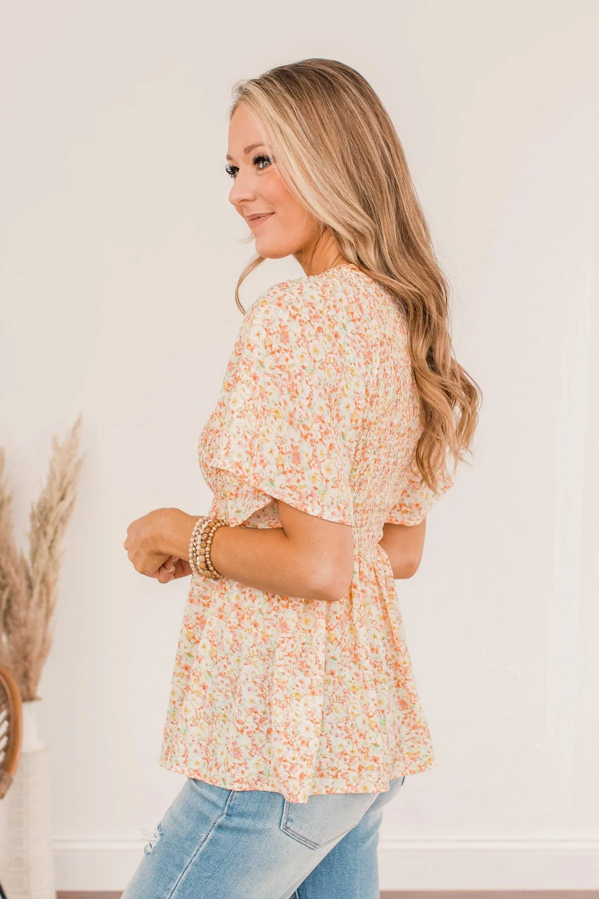 Blooming Lilies Smocked Blouse- Peach