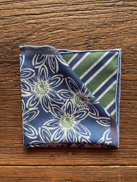 BLUE AND GREEN FLORAL/STRIPE POCKET SQUARE