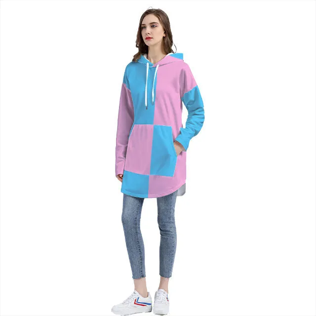 Blue Pink White Pride Oversized Rounded-Hem Hoodie