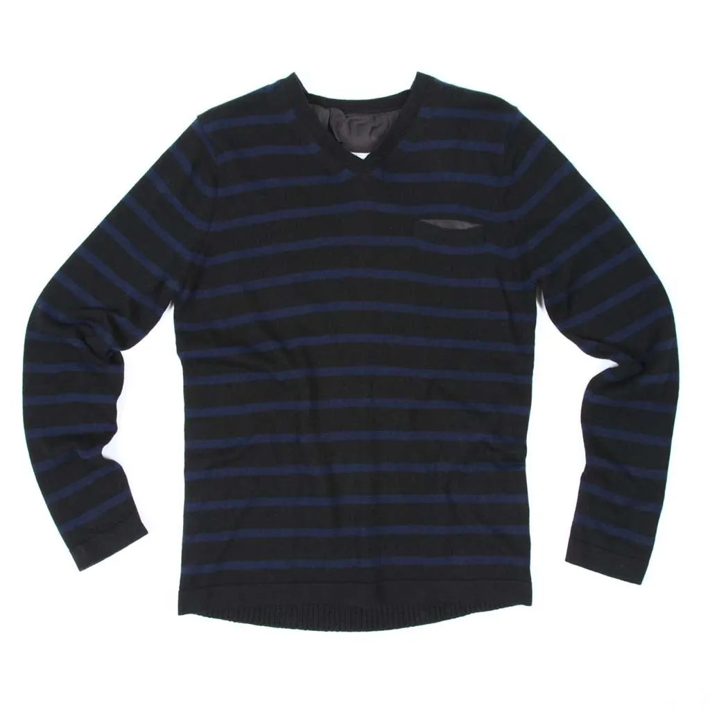 Border Stripe V Neck Angora Sweater