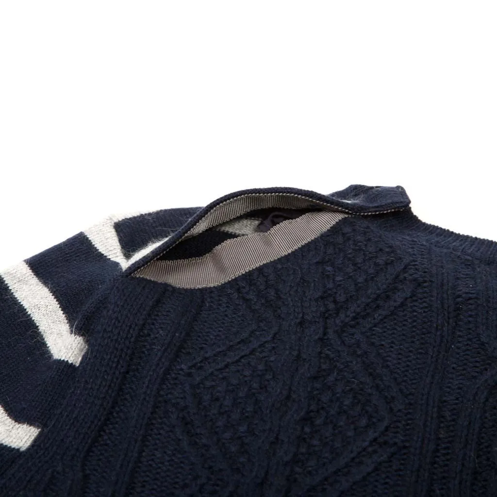 Border Stripe V Neck Angora Sweater