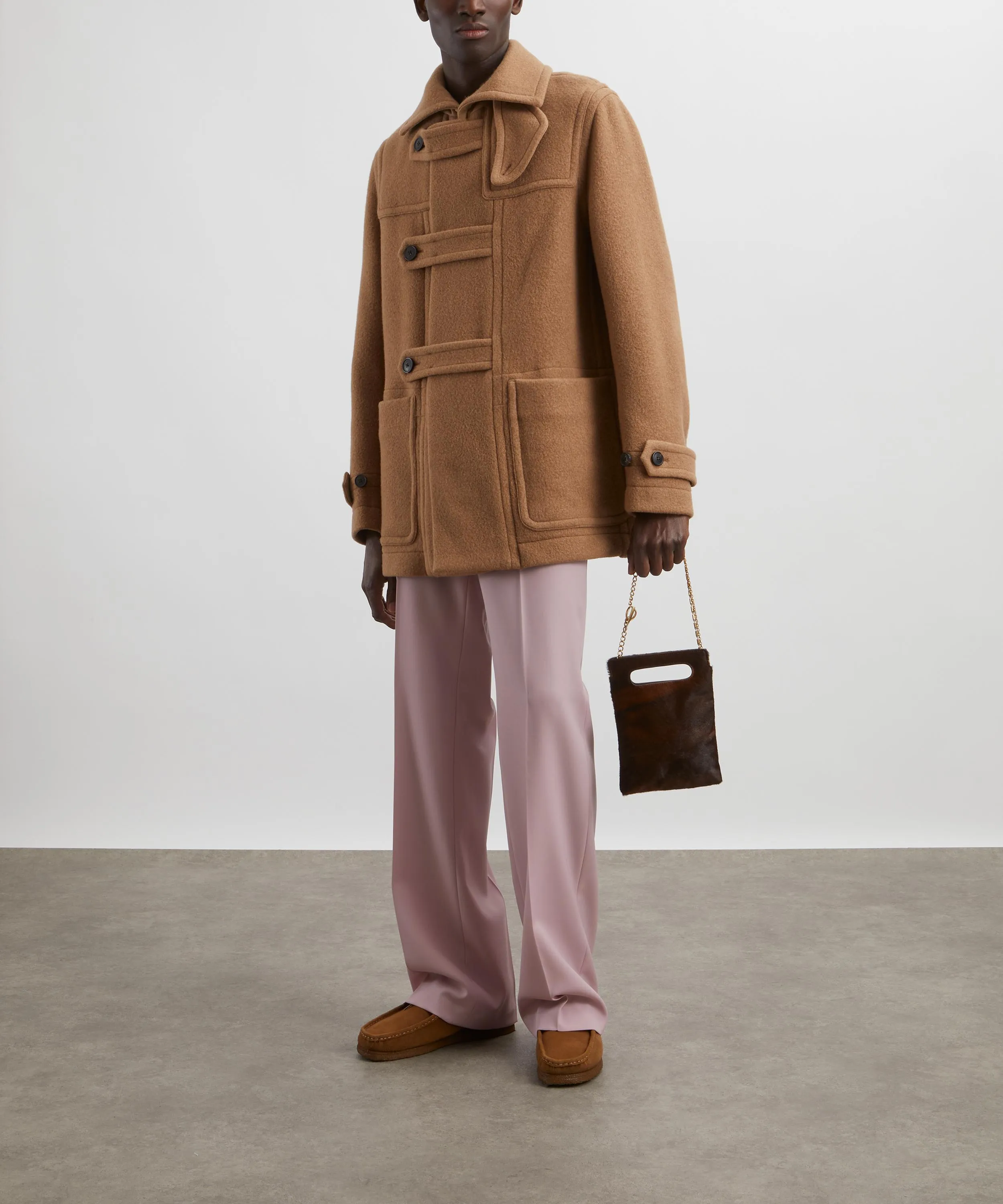 Camel Wool-Blend Tab Collar Jacket