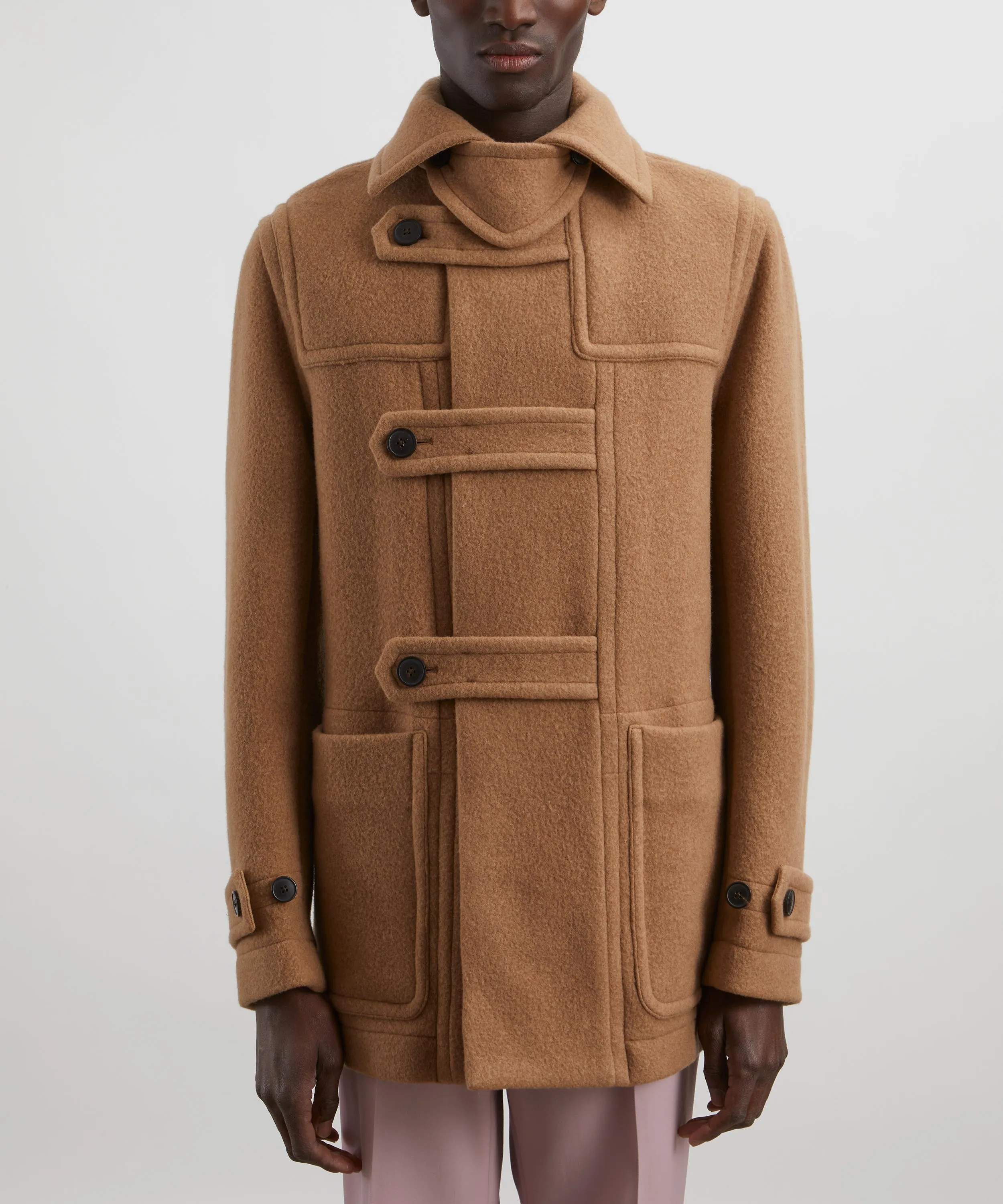 Camel Wool-Blend Tab Collar Jacket