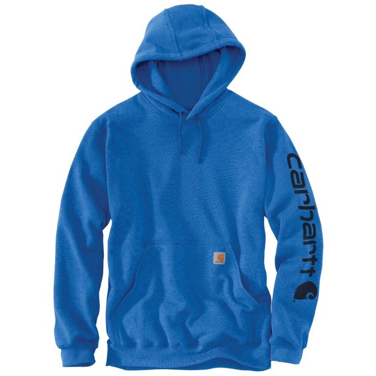 Carhartt Men's Loose Fit Midweight Logo Sleeve Graphic Hoodie in Beacon Blue Heather