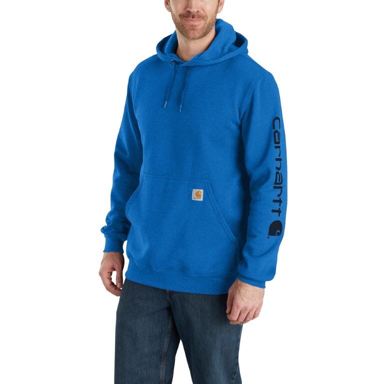 Carhartt Men's Loose Fit Midweight Logo Sleeve Graphic Hoodie in Beacon Blue Heather