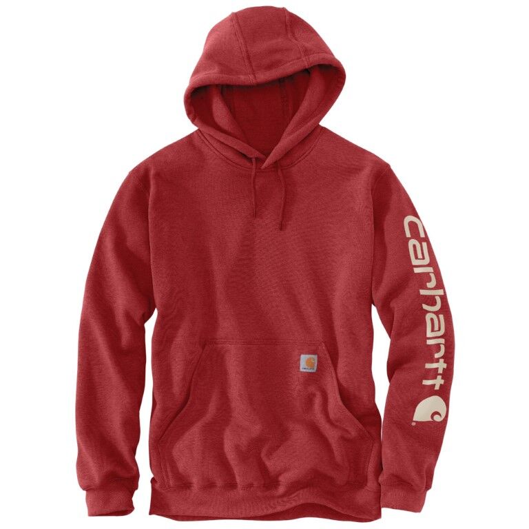 Carhartt Men's Loose Fit Midweight Logo Sleeve Graphic Hoodie in Crabapple Heather