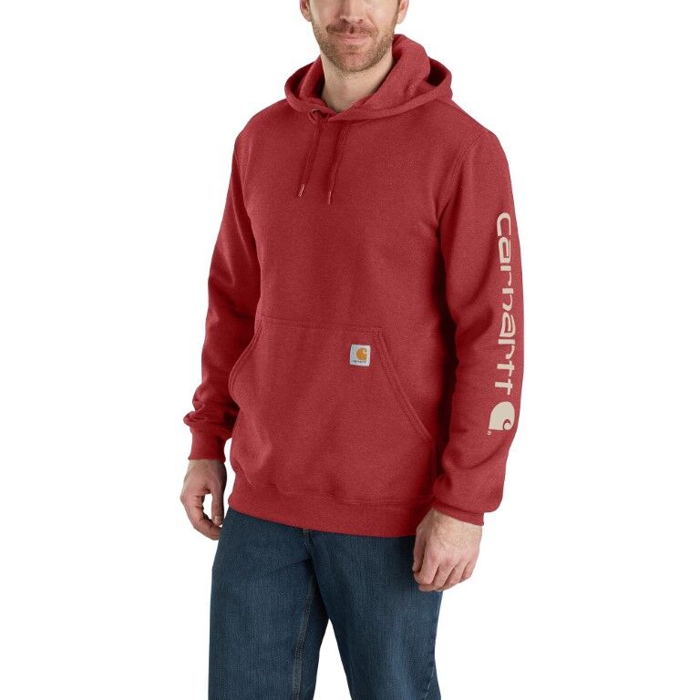 Carhartt Men's Loose Fit Midweight Logo Sleeve Graphic Hoodie in Crabapple Heather