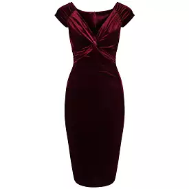 Claret Red Velour Crossover Wiggle Dress