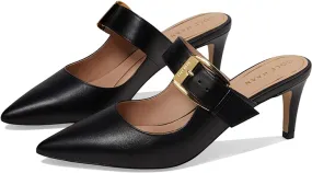 Cole Haan Vandam Buckle Black Leather Pointed Toe Kitten Heeled Dress Pumps