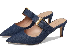 Cole Haan Vandam Buckle Denim Leather Pointed Toe Kitten Heeled Dress Pumps