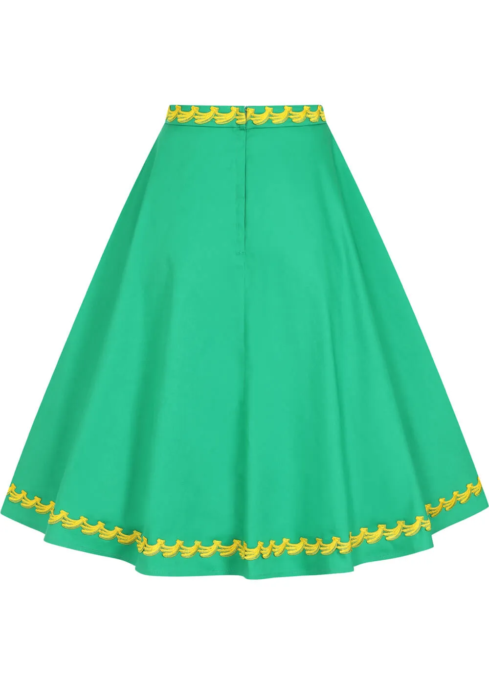 Collectif Matilde Banana Trim 50's Swing Skirt Green