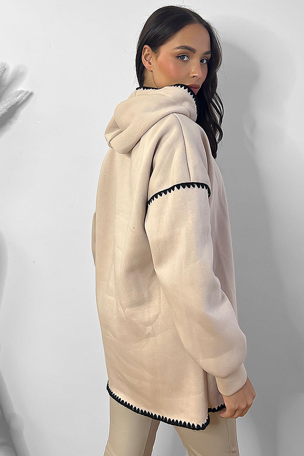 Contrast Stitch Trim Oversized Fleece Hoodie