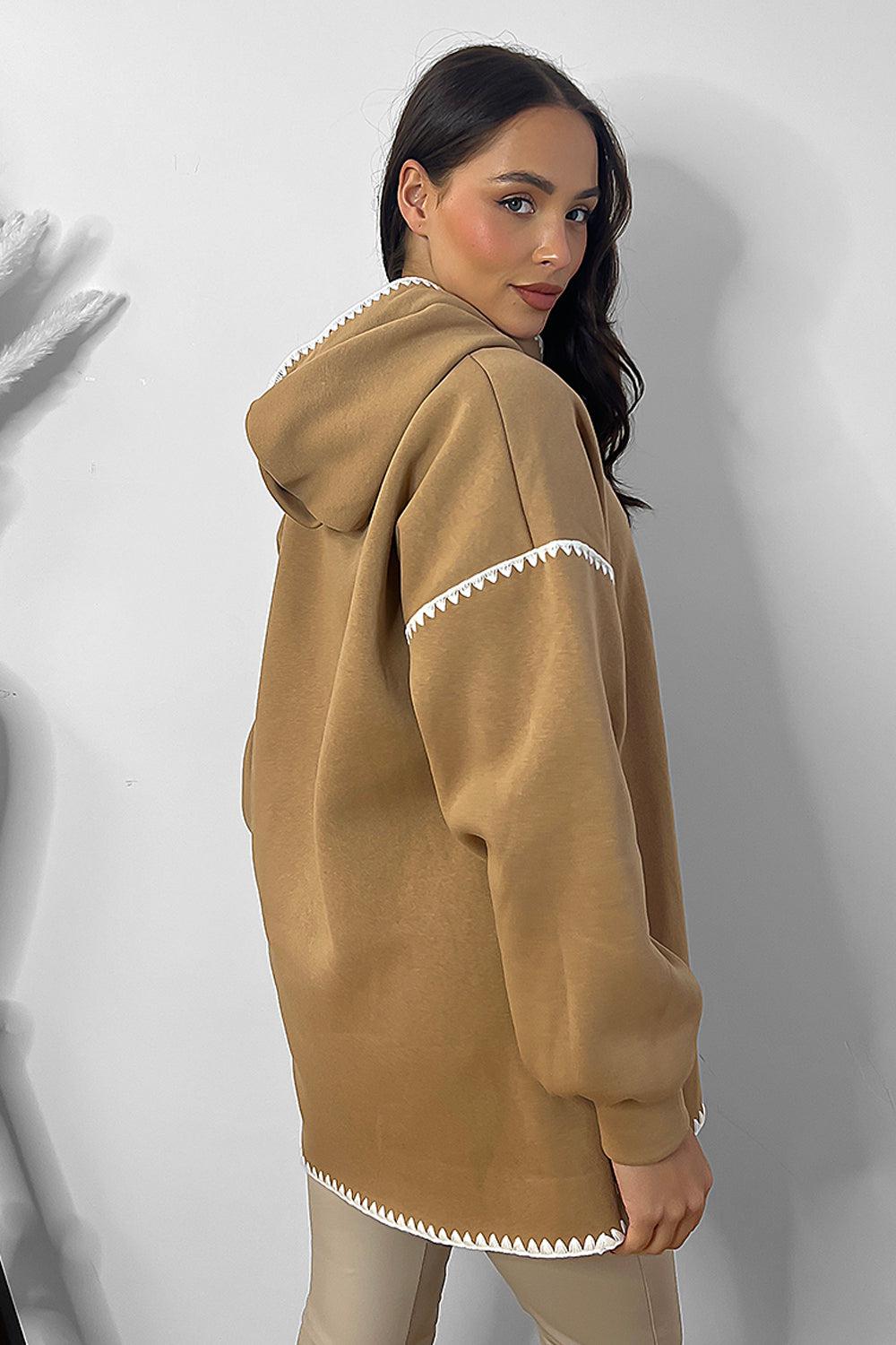 Contrast Stitch Trim Oversized Fleece Hoodie