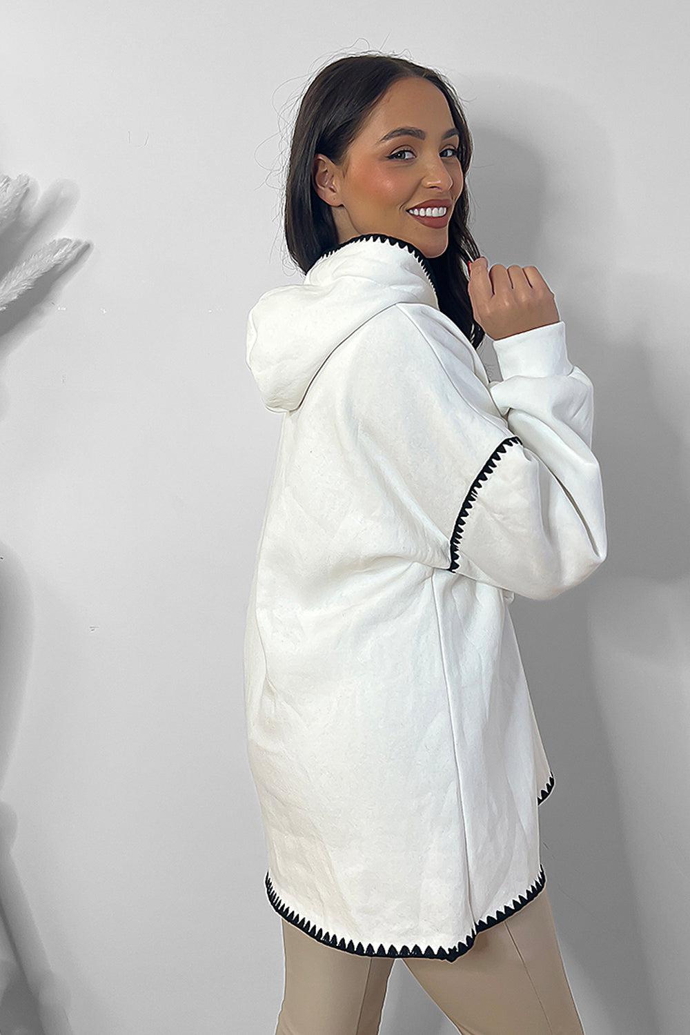 Contrast Stitch Trim Oversized Fleece Hoodie