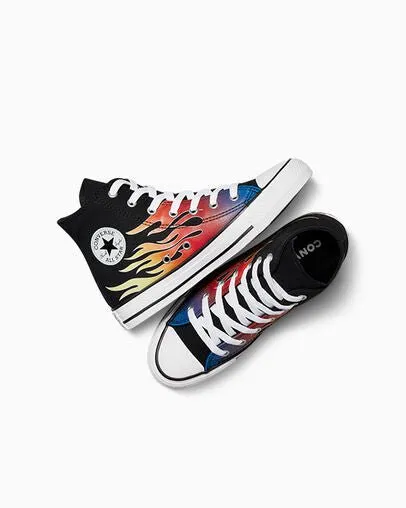 CONVERSE JUNIOR CHUCK TAYLOR ALL STAR HI CARS BLACK FLAME SHOE