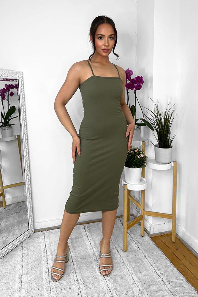 Cotton Blend Spaghetti Straps Midi Dress