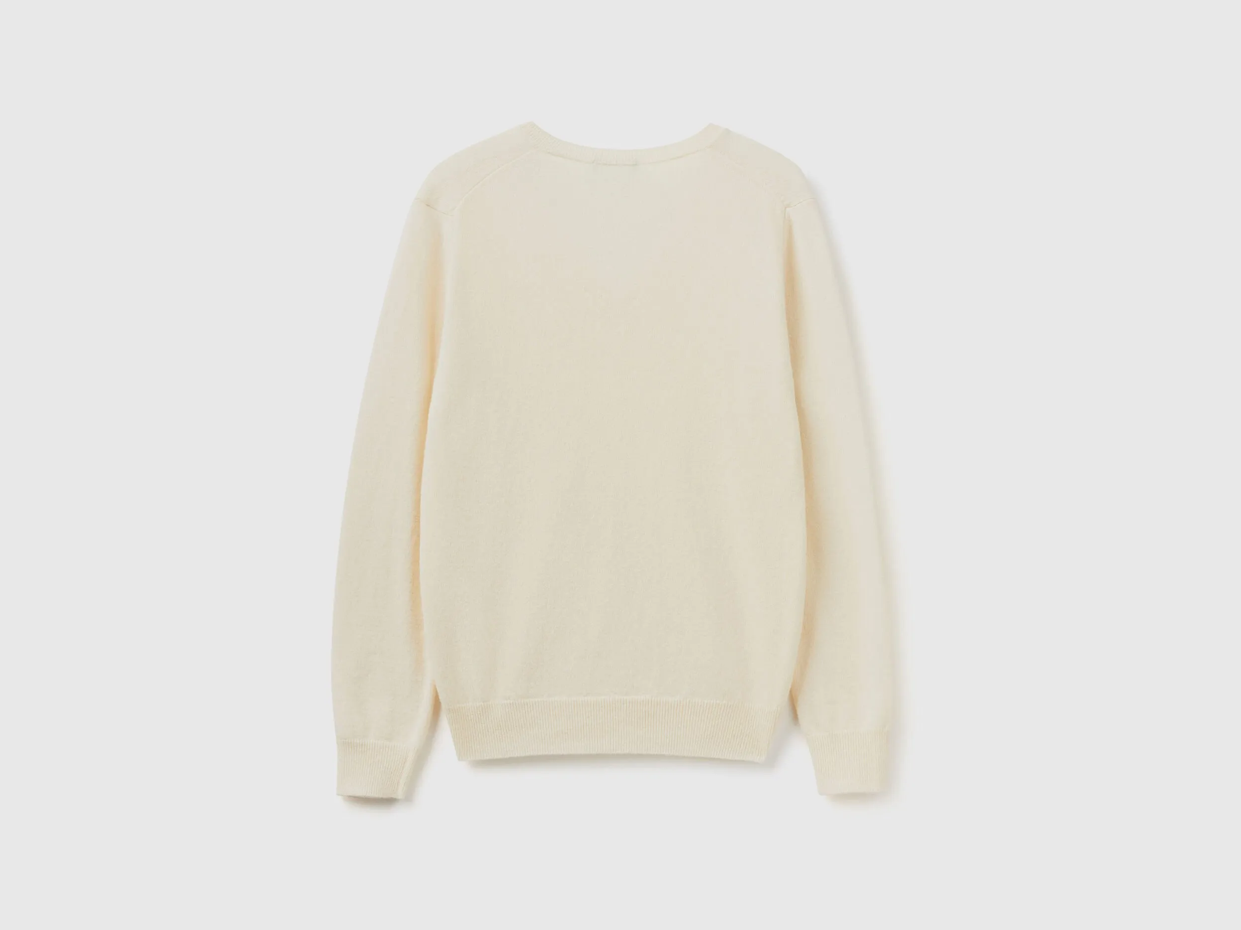 Cream V-neck sweater in pure Merino wool - Creamy White | Benetton