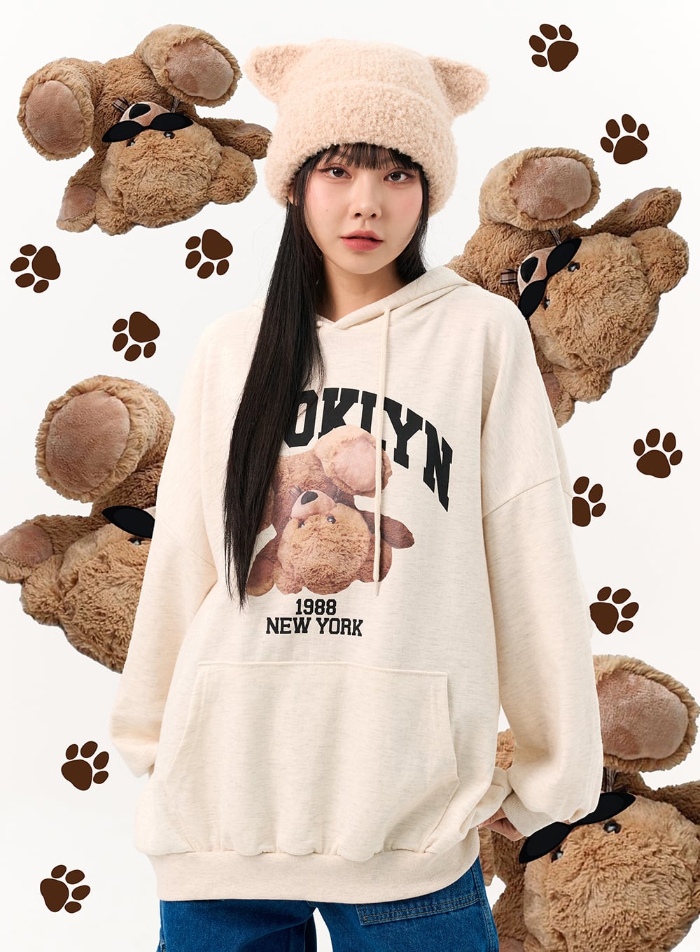 Cute Loose-Fit Graphic Hoodie IO317