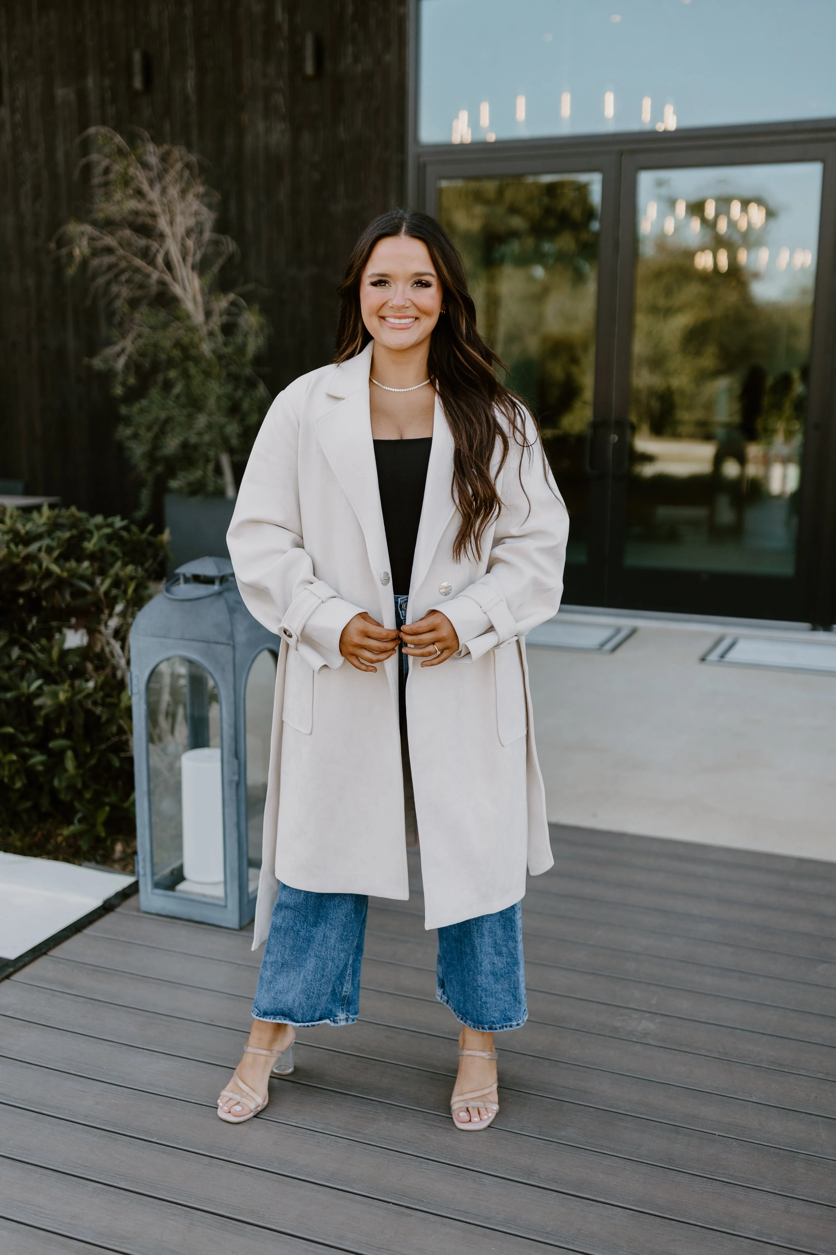 Dolce Cabo Creme Faux Suede Wrap Trench Coat