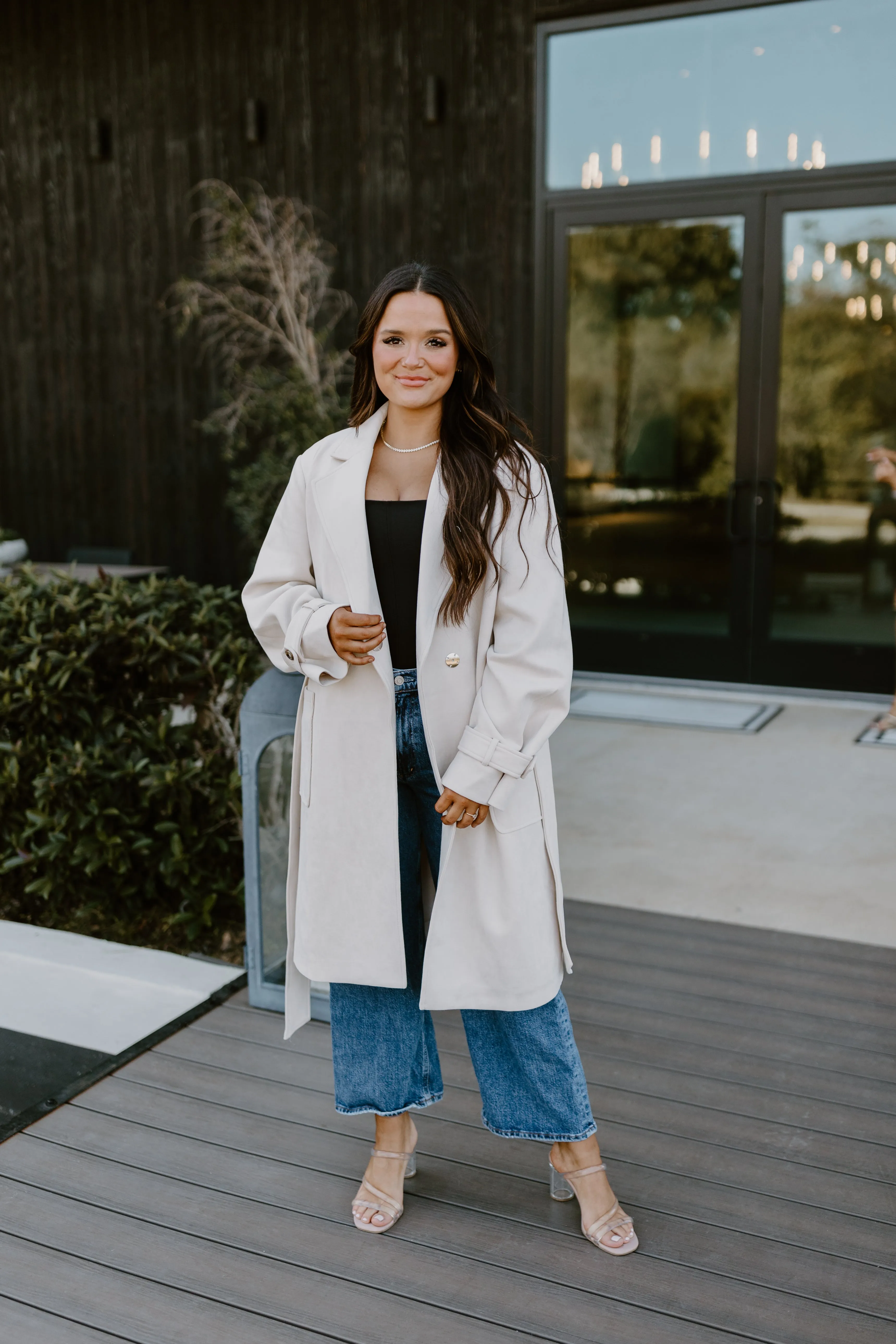 Dolce Cabo Creme Faux Suede Wrap Trench Coat