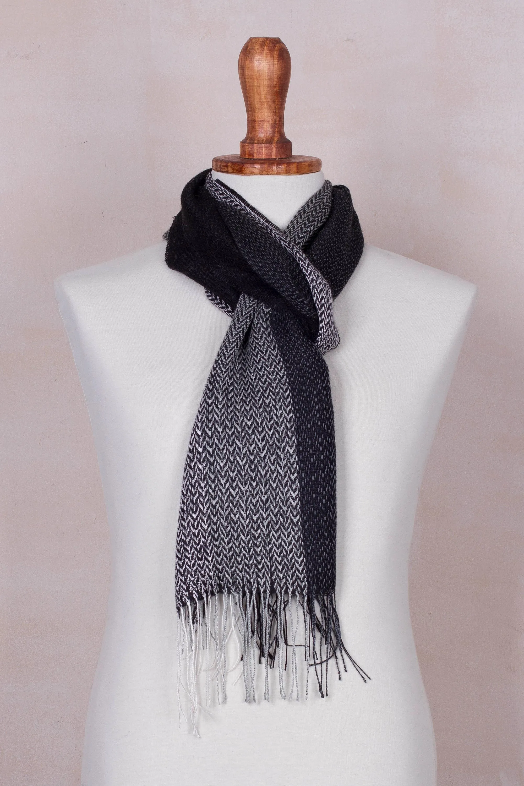 Emboldened Handwoven Black and Grey Baby Alpaca Blend Scarf from Peru