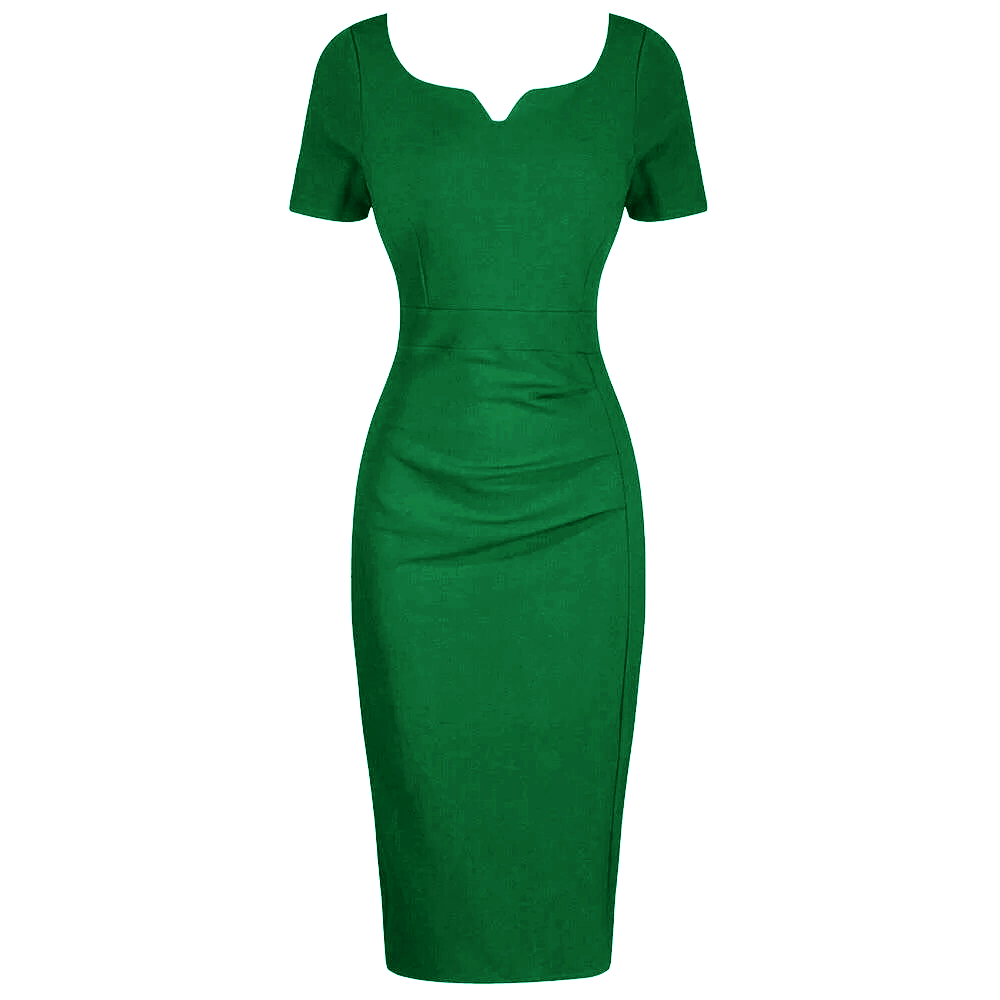 Emerald Green Sweetheart Short Sleeve Bodycon Panelled Ruched Wiggle Dress