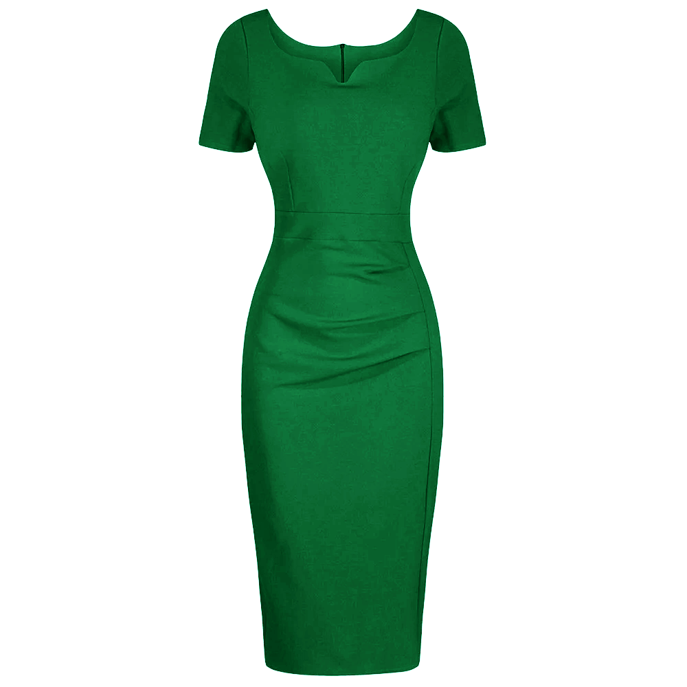 Emerald Green Sweetheart Short Sleeve Bodycon Panelled Ruched Wiggle Dress