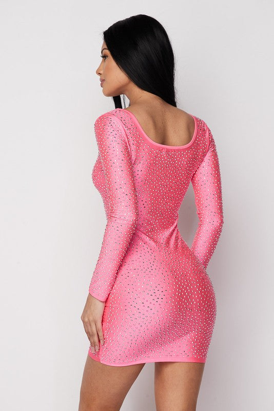 Estella Rhinestone Cocktail Dress - Fuchsia