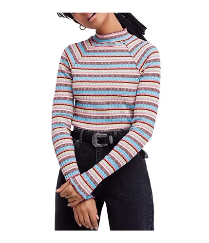 Free People Womens Striped Mock Neck Pullover Sweater