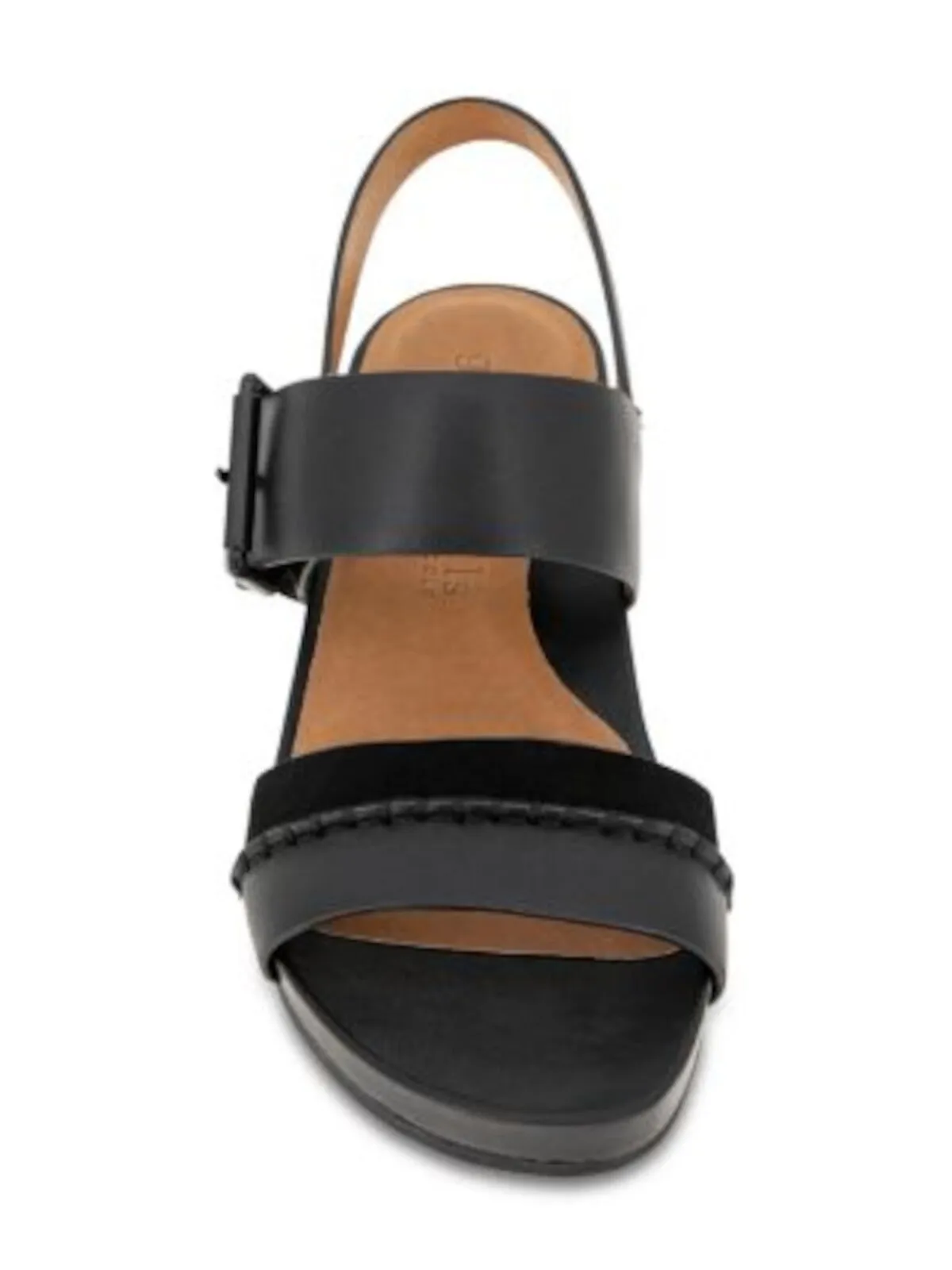 GENTLE SOULS KENNETH COLE Womens Black Cushioned Giulia Open Toe Wedge Buckle Leather Slingback Sandal