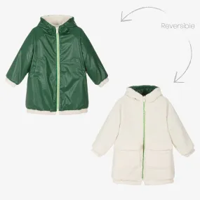 Girls Green & Ivory Reversible Coat