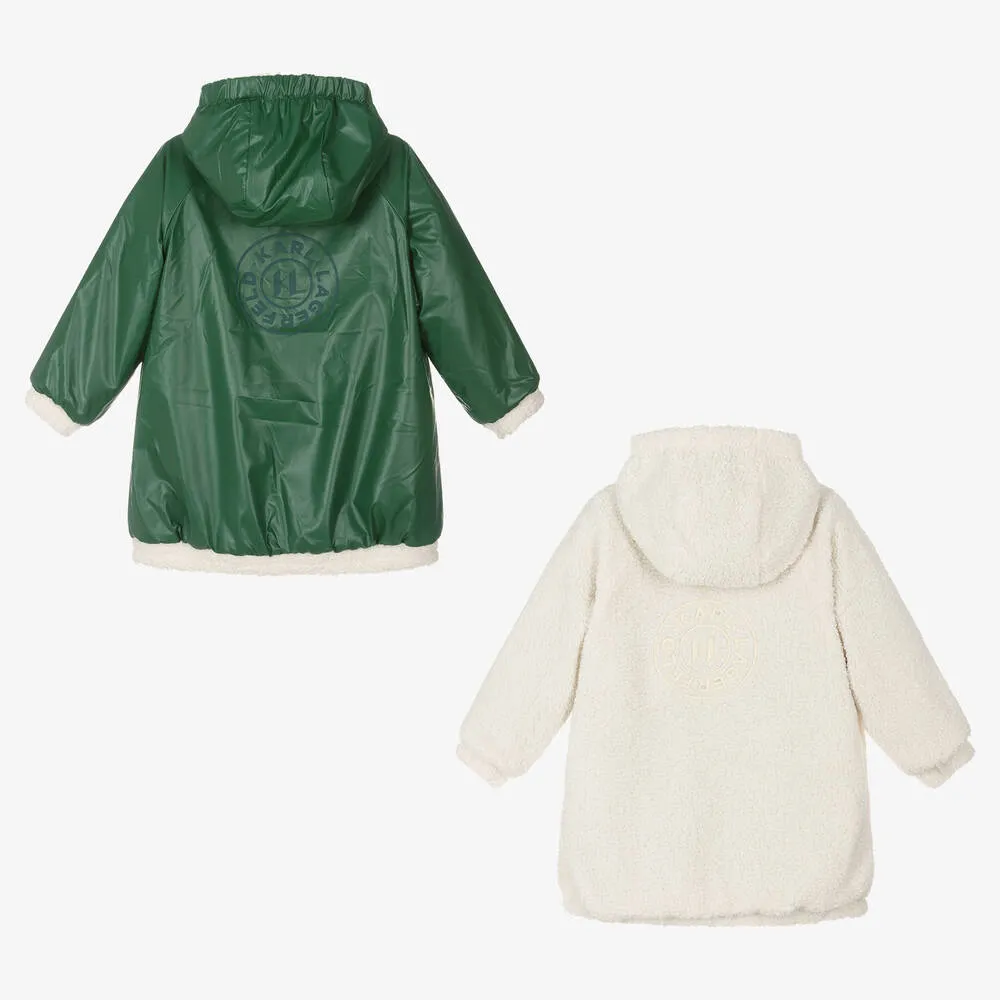 Girls Green & Ivory Reversible Coat