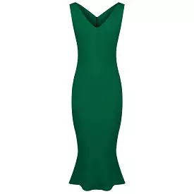 Green Sleeveless Peplum Hem Bodycon Wiggle Party Dress