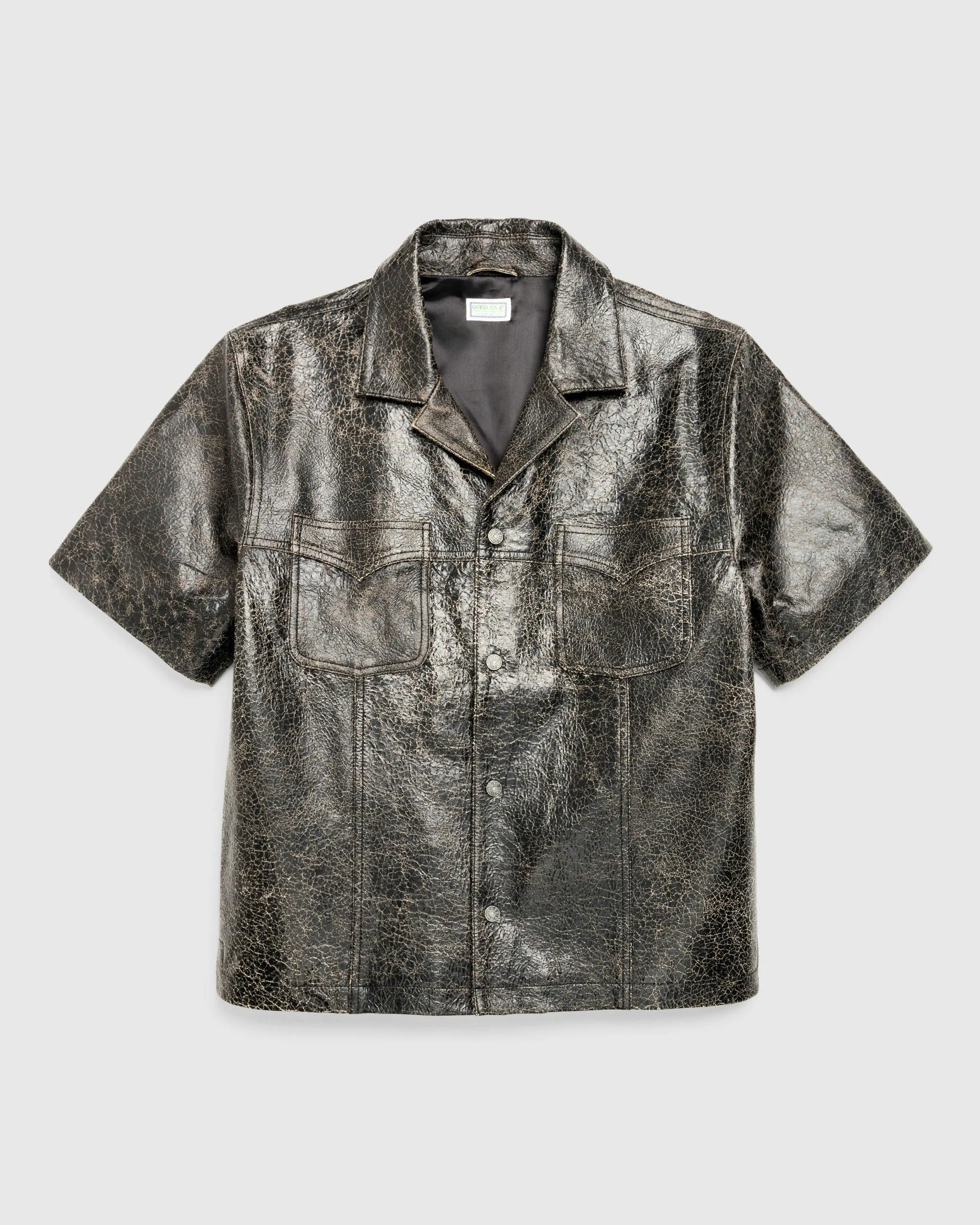 Guess USA – Crackle Leather Shirt Jet Black Multi | Highsnobiety Shop