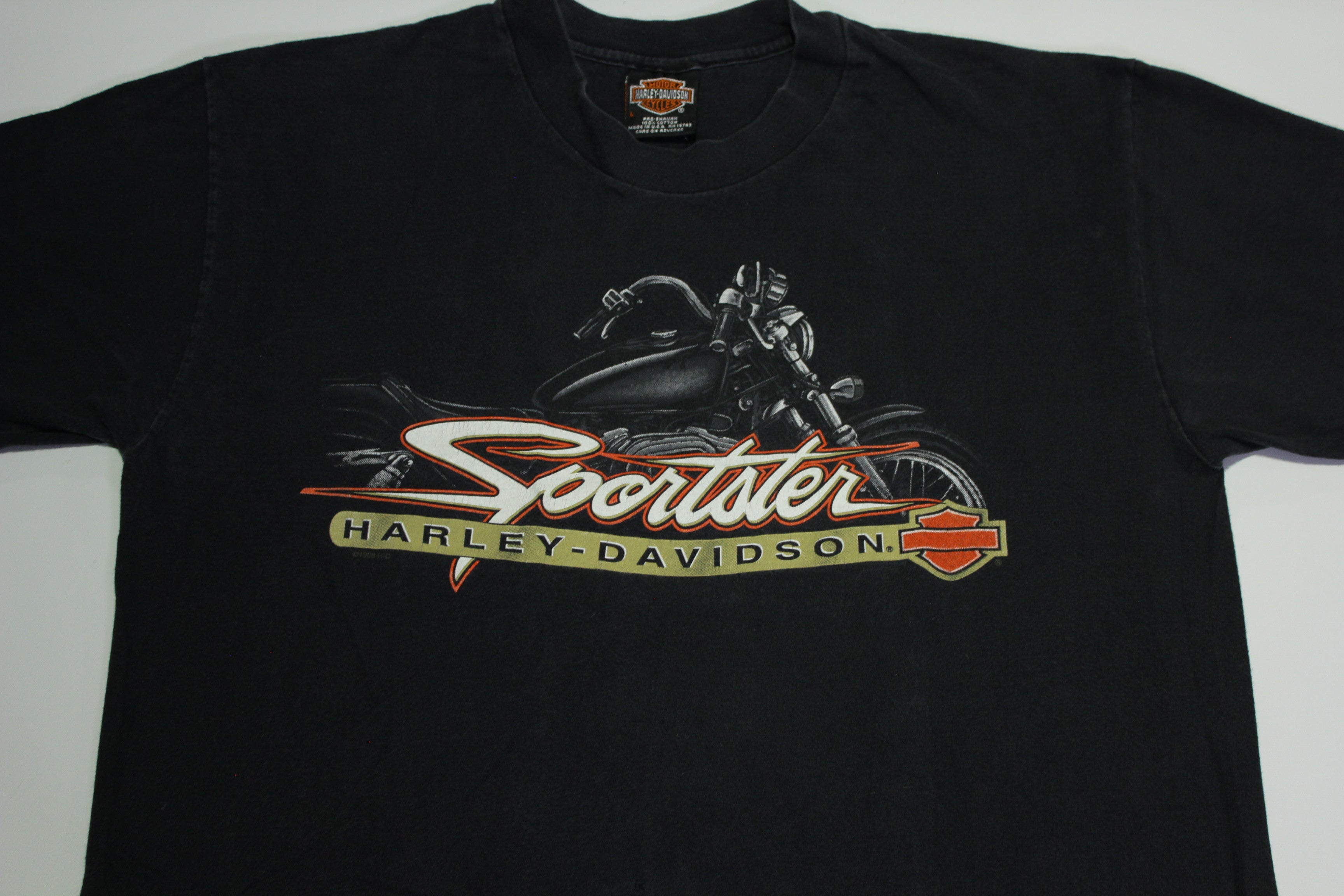 Harley Davidson Sportster Motorcycle Vintage 90's A.D. Farrow 1998 USA Stratman T-Shirt